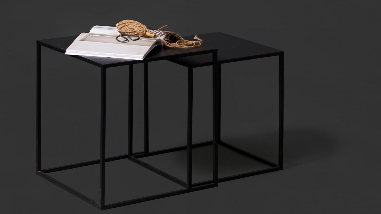 Lot de 2 tables gigognes en métal noir - Collection Ziva - Woood