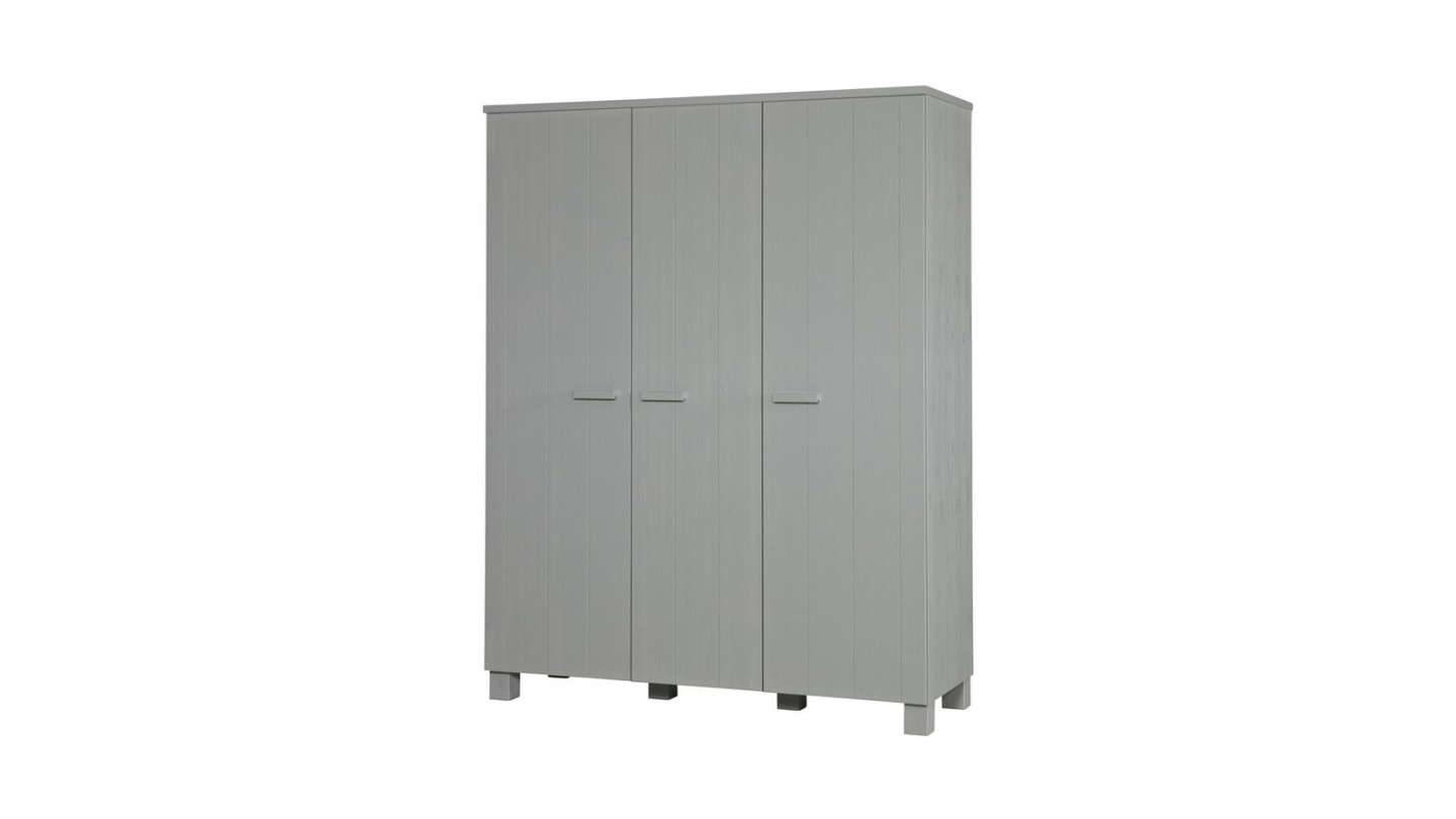 Armoire 3 portes en pin massif gris béton - Collection Dennis - Woood