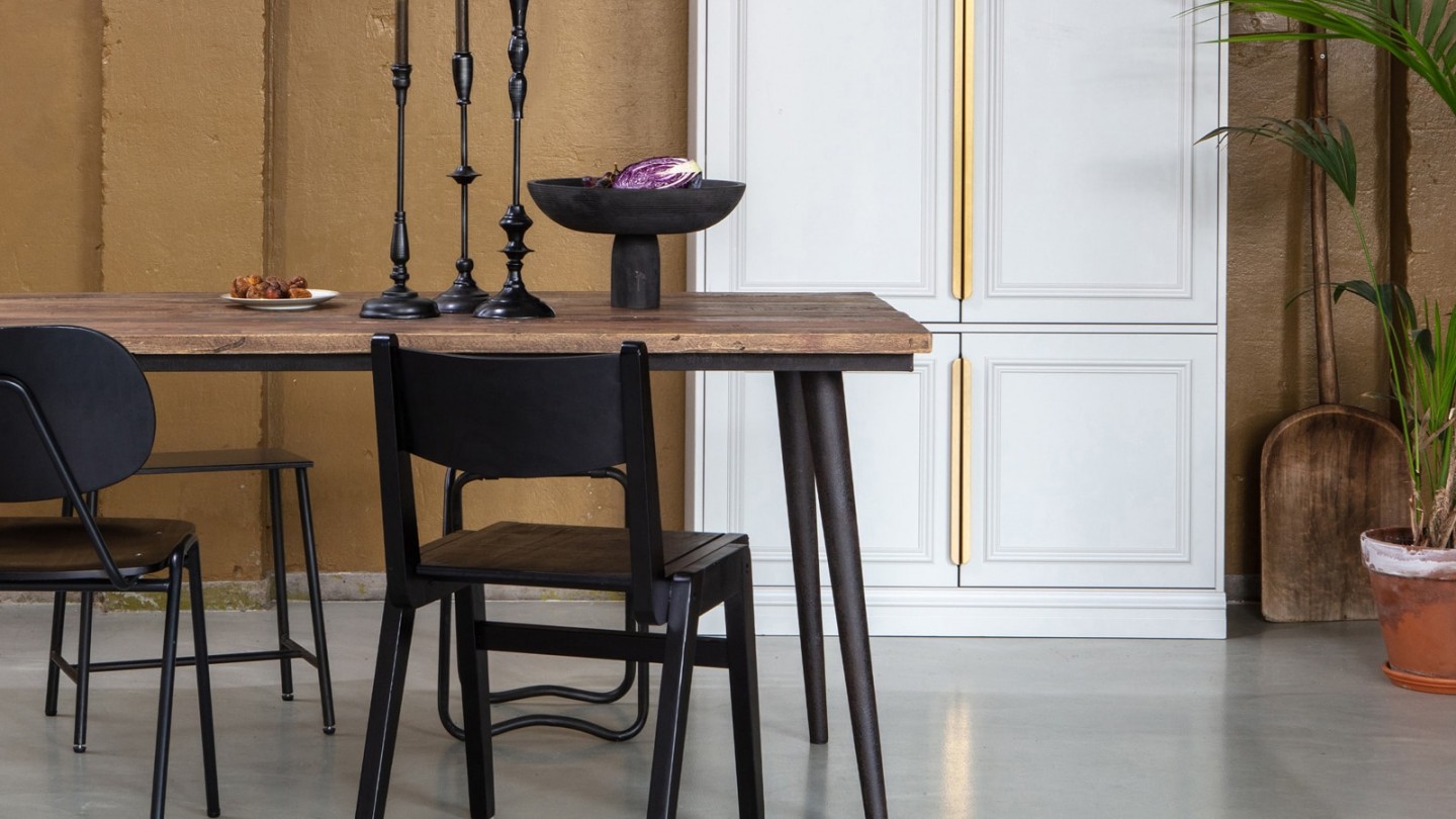 Table salle à manger bois métal pieds en X 220 cm OKA