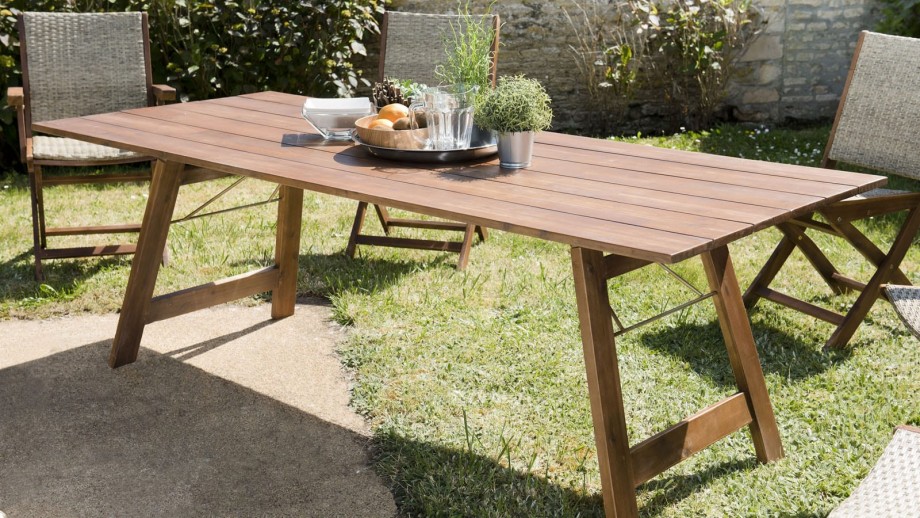 Table de jardin 6/8 personnes rectangulaire pliante 220x90 cm en bois