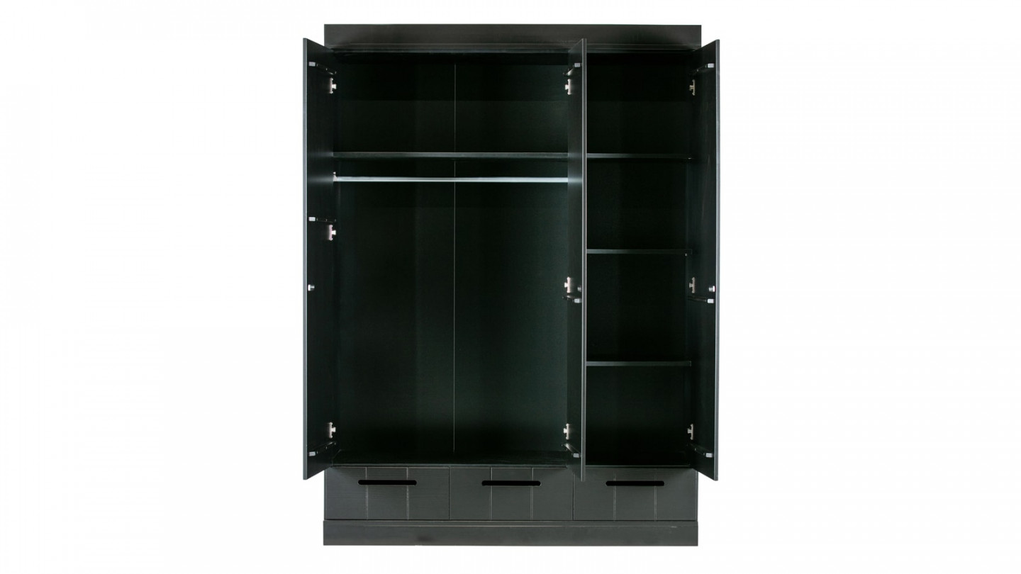 Armoire 3 portes 3 tiroirs en pin noir - Collection Connect - Woood