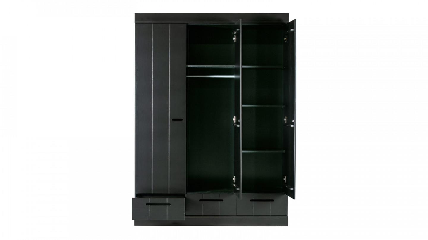 Armoire 3 portes 3 tiroirs en pin noir - Collection Connect - Woood