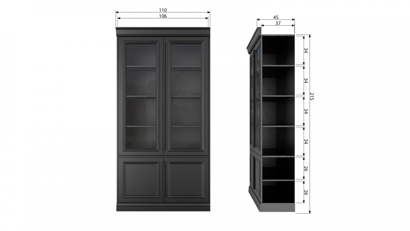 Vitrine 4 portes en pin laqué noir - Collection Organize - BePureHome