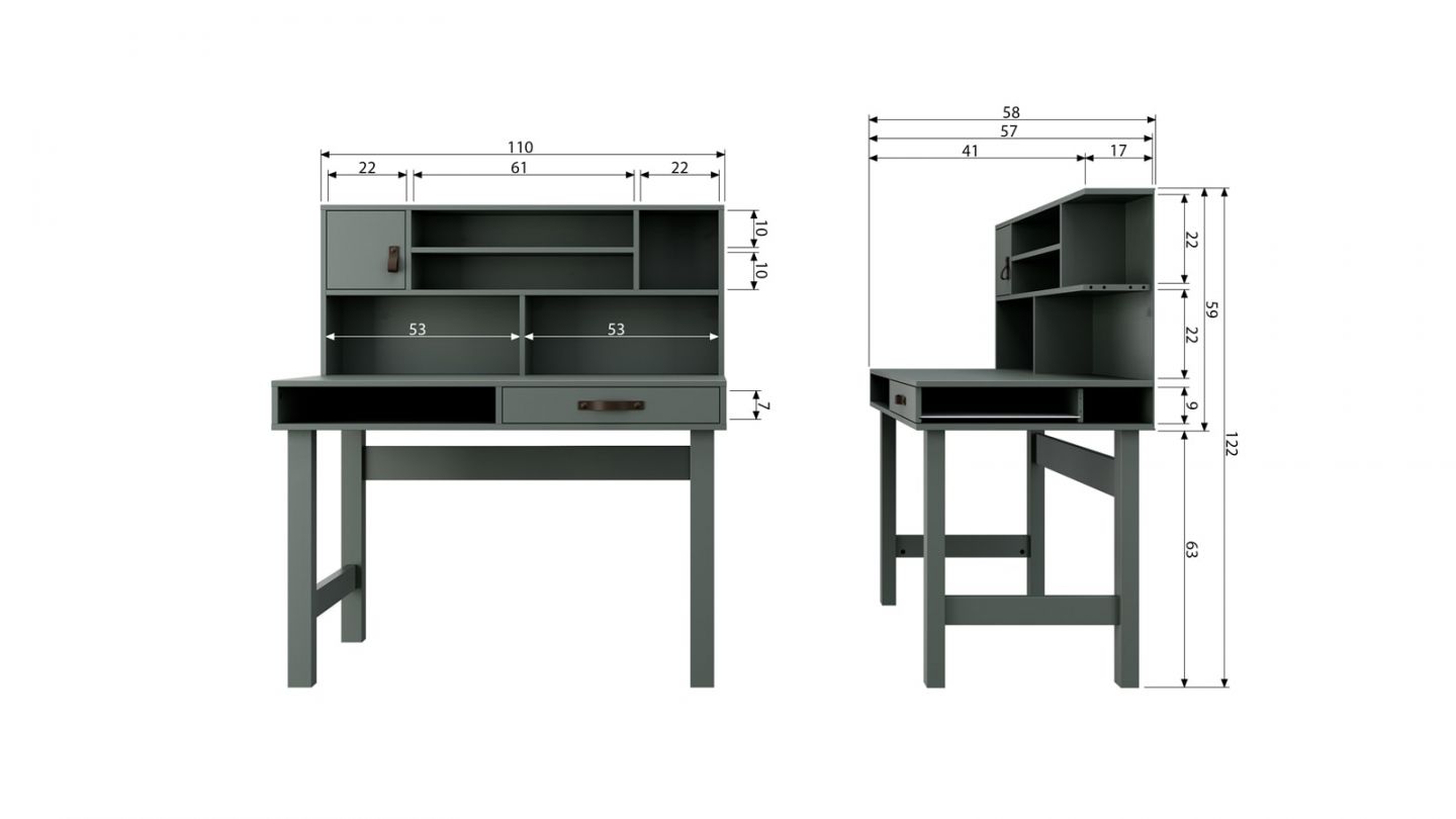 Bureau avec rangements en bois vert - Collection Stage - Vtwonen