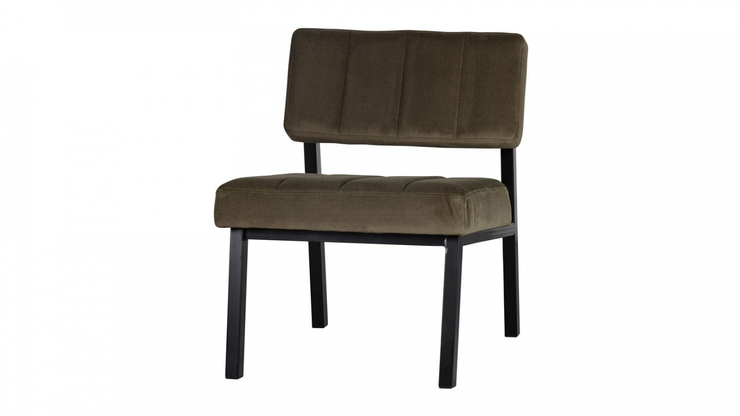 Fauteuil en velours vert kaki piètement en bois noir - Collection Kaja - Woood