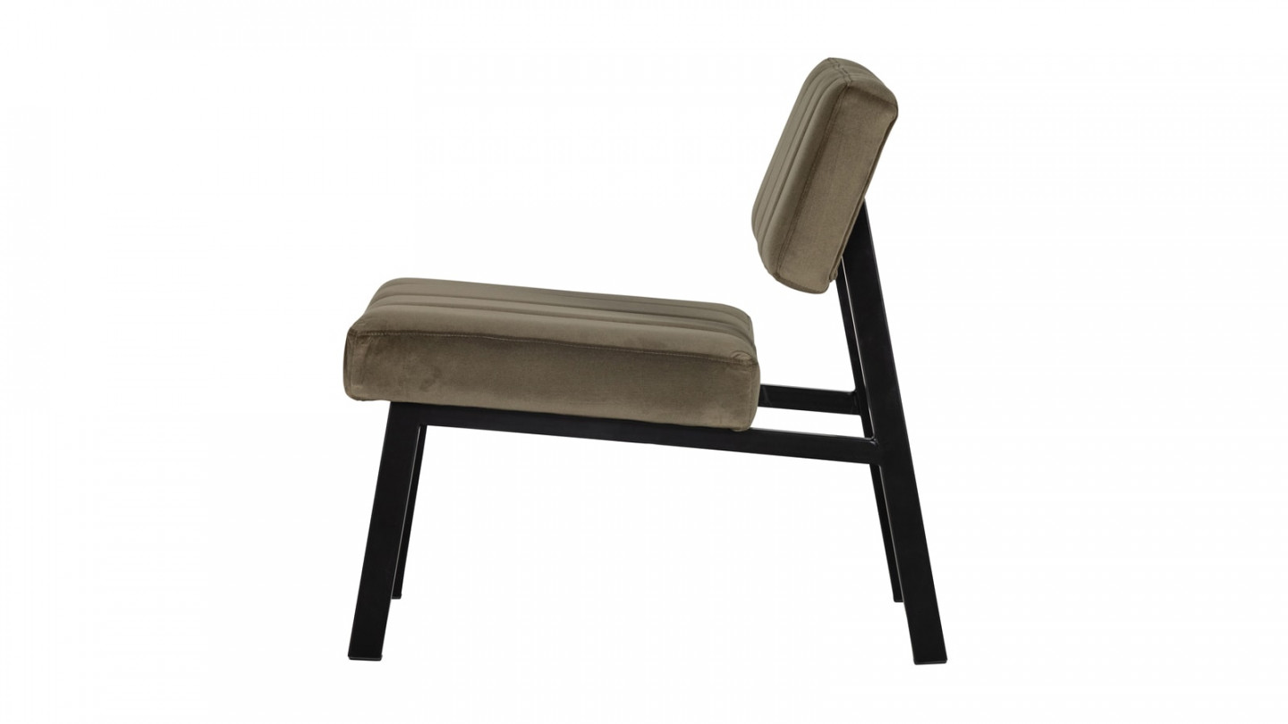 Fauteuil en velours vert kaki piètement en bois noir - Collection Kaja - Woood