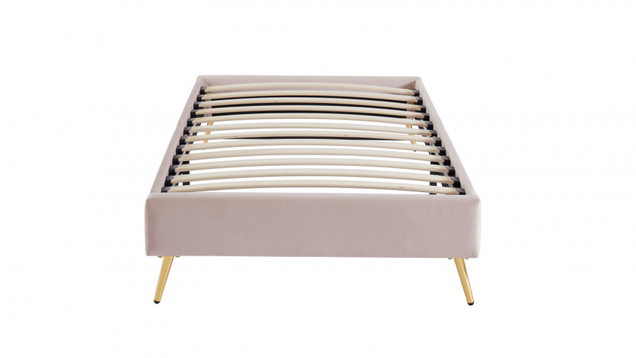 Lit Enfant 90x190cm En Velours Rose Poudre Et Pietement Dore Sommier A Lattes Johan Homifab