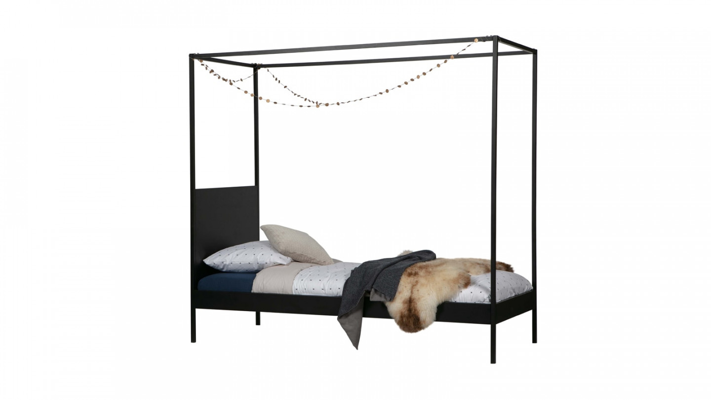 Lit baldaquin enfant 90x200cm en métal noir - Dani - Woood