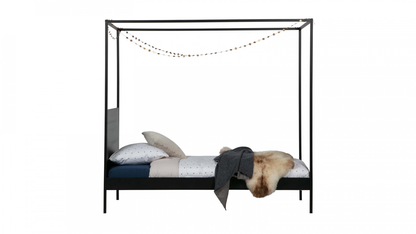 Lit baldaquin enfant 90x200cm en métal noir - Dani - Woood