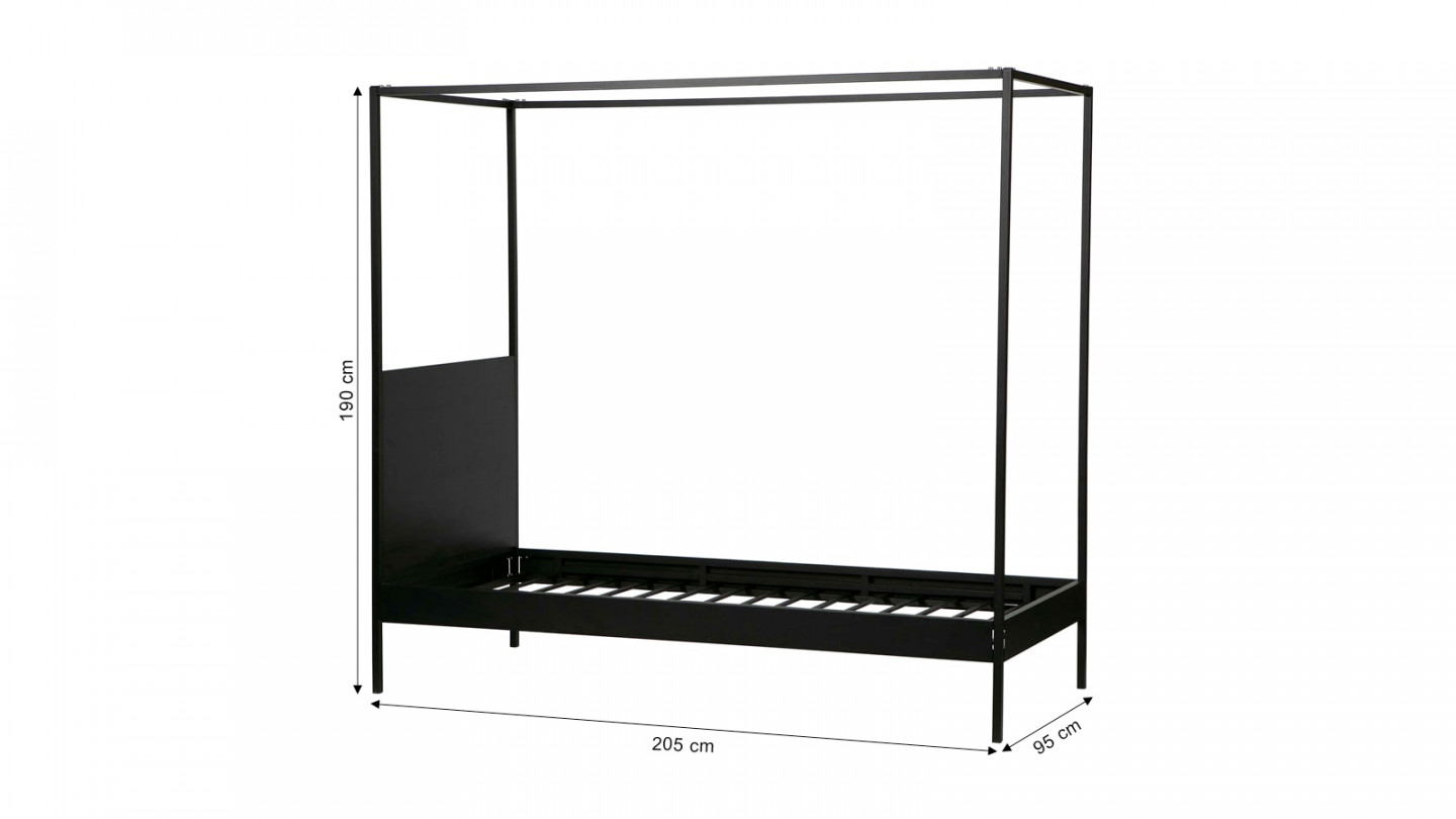 Lit baldaquin enfant 90x200cm en métal noir - Dani - Woood