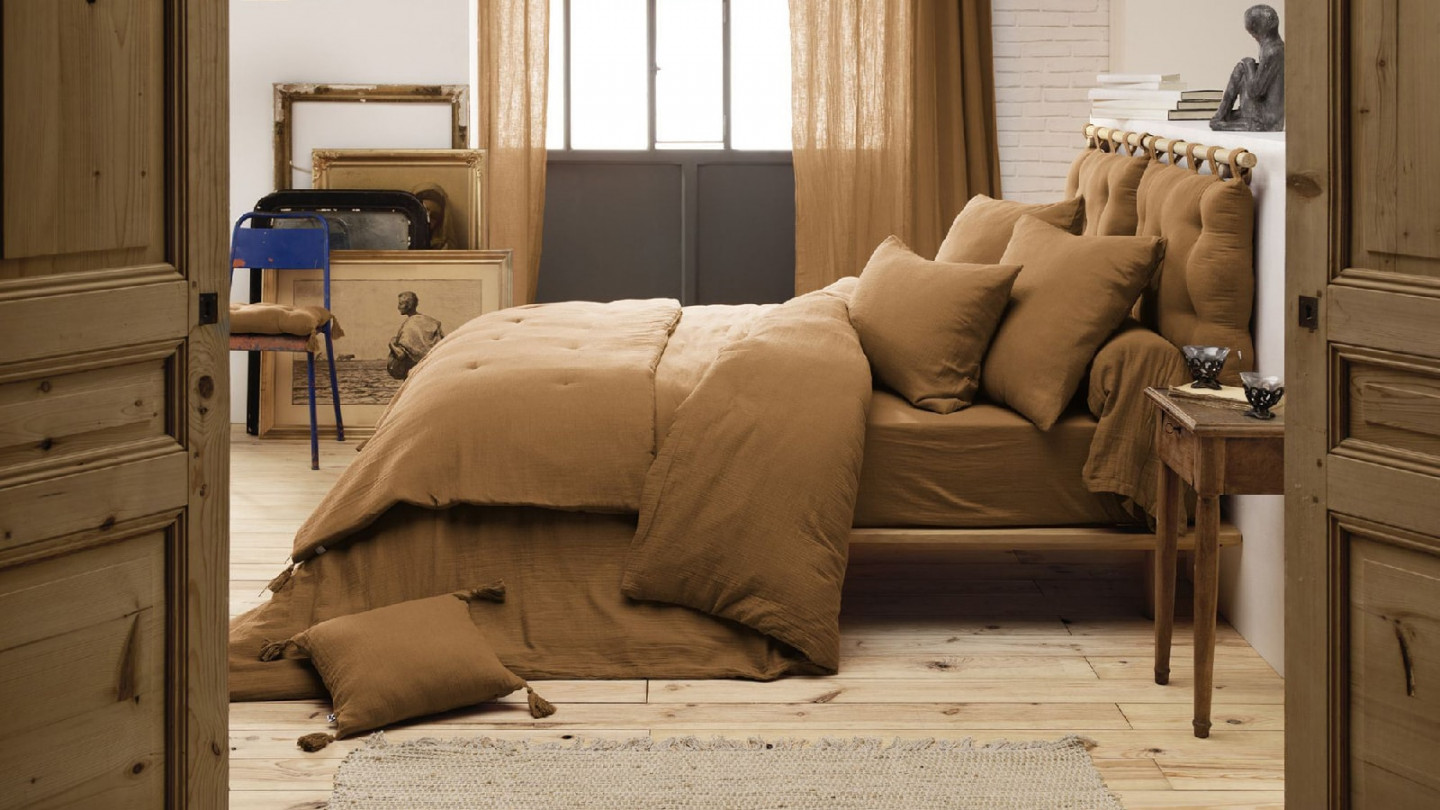 Drap housse couffin gaze de coton - Camel