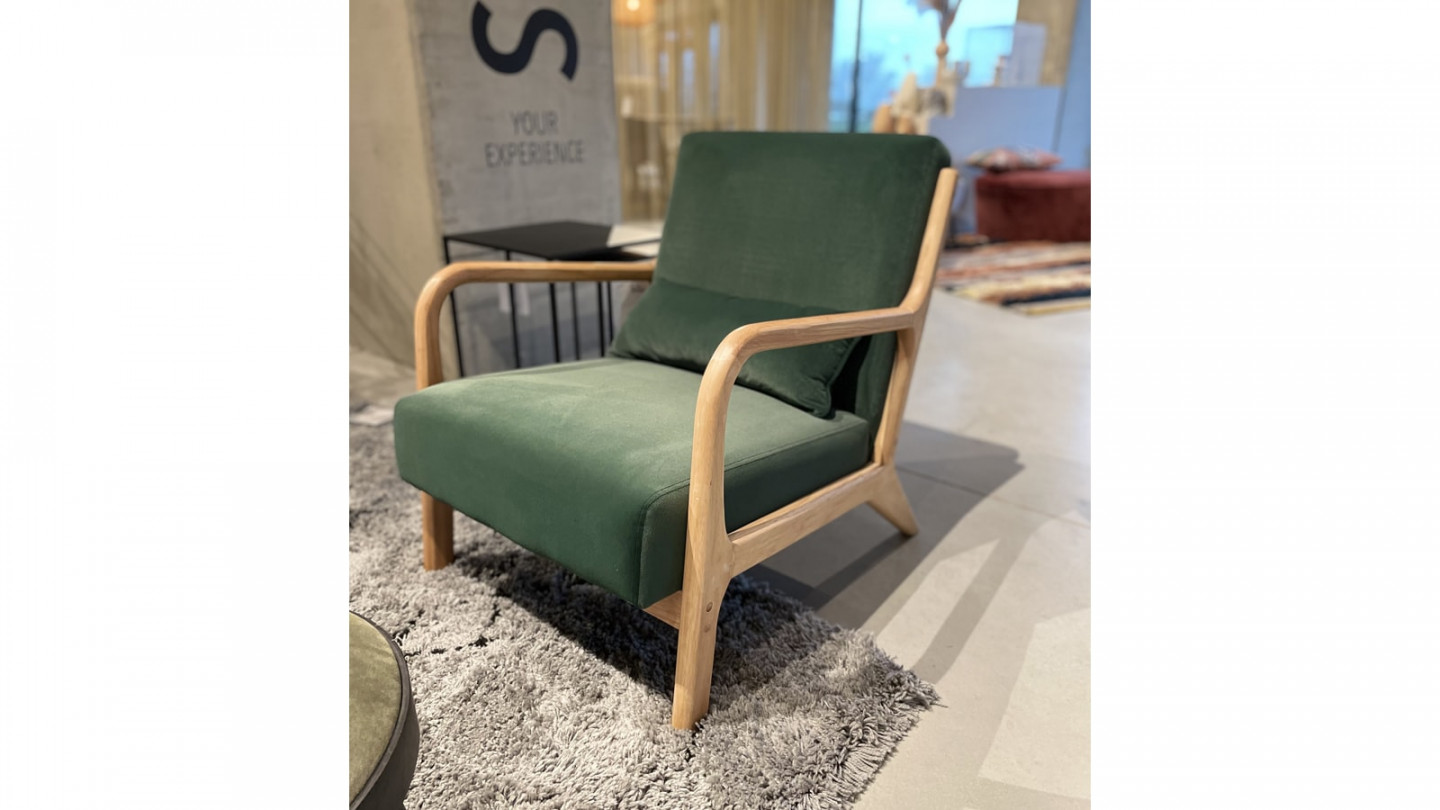 Fauteuil en bois et velours vert - Collection Mark - Woood