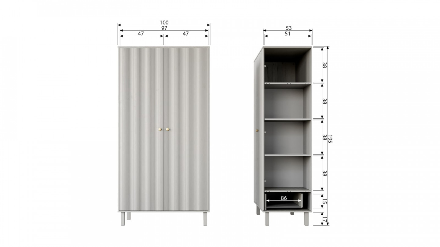 Armoire 2 portes en pin gris nuage - Madu - Woood