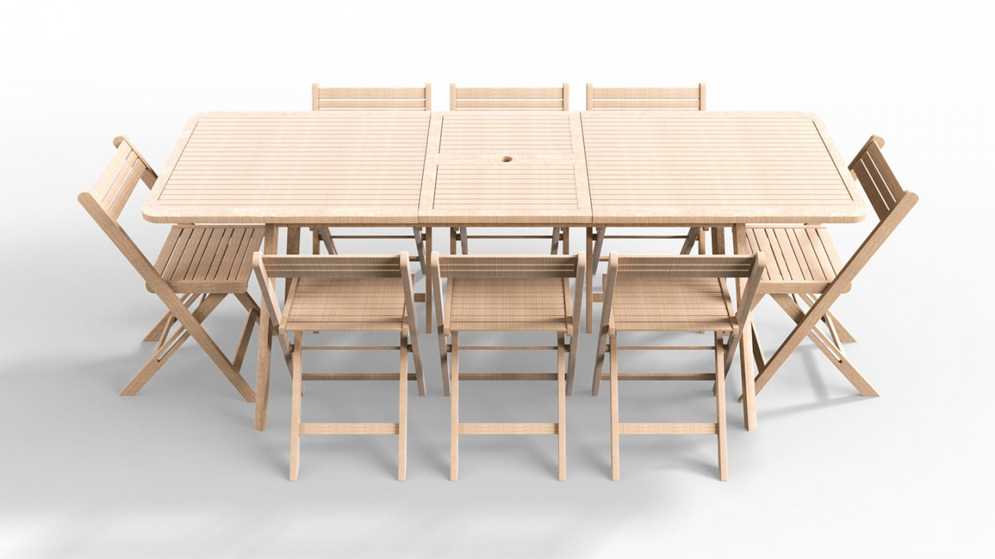 Ensemble table de jardin extensible en acacia blanchi 160/210 cm + 8 chaises  pliantes - Sydney - Homifab