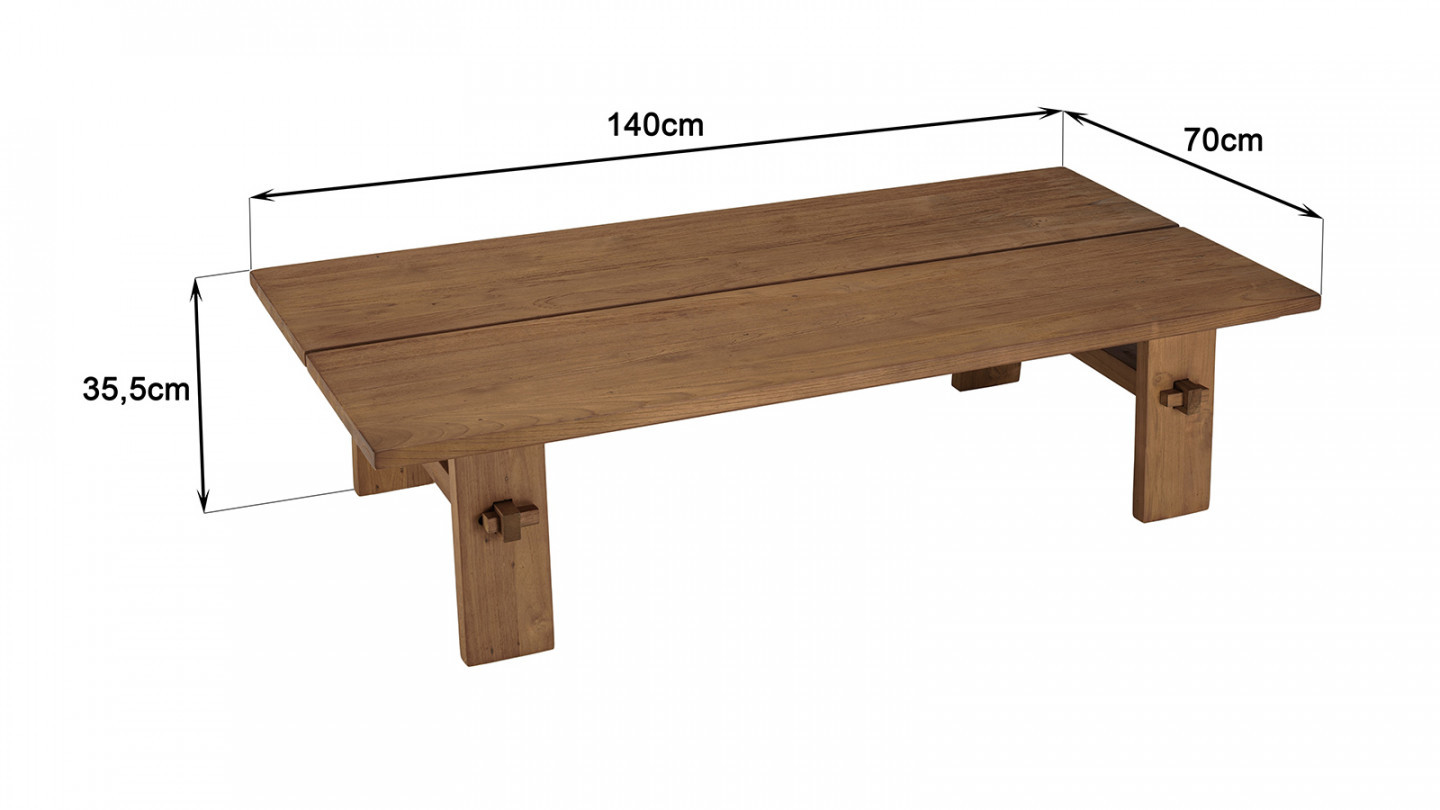 Grande table basse en bois de teck recyclé ovale 140 cm - Thekku