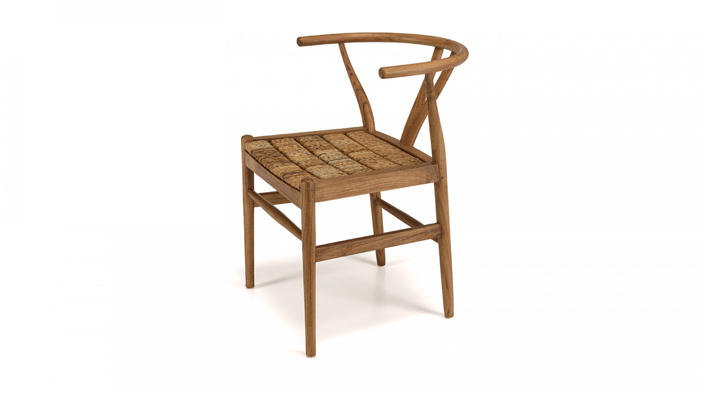 Chaise marron en bois de teck recyclé dossier arrondi SIXTINE