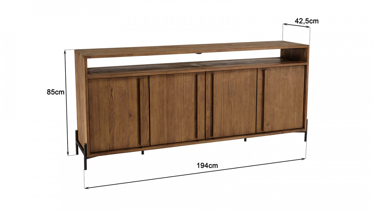 Buffet 4 portes 2 niches en teck recyclé 194cm - Sixtine