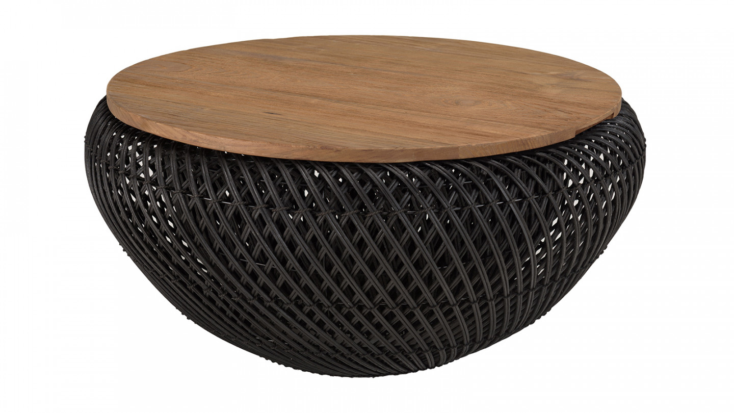 Petite table basse en rotin noir ronde - Talig Référence : CD_Bdc62B