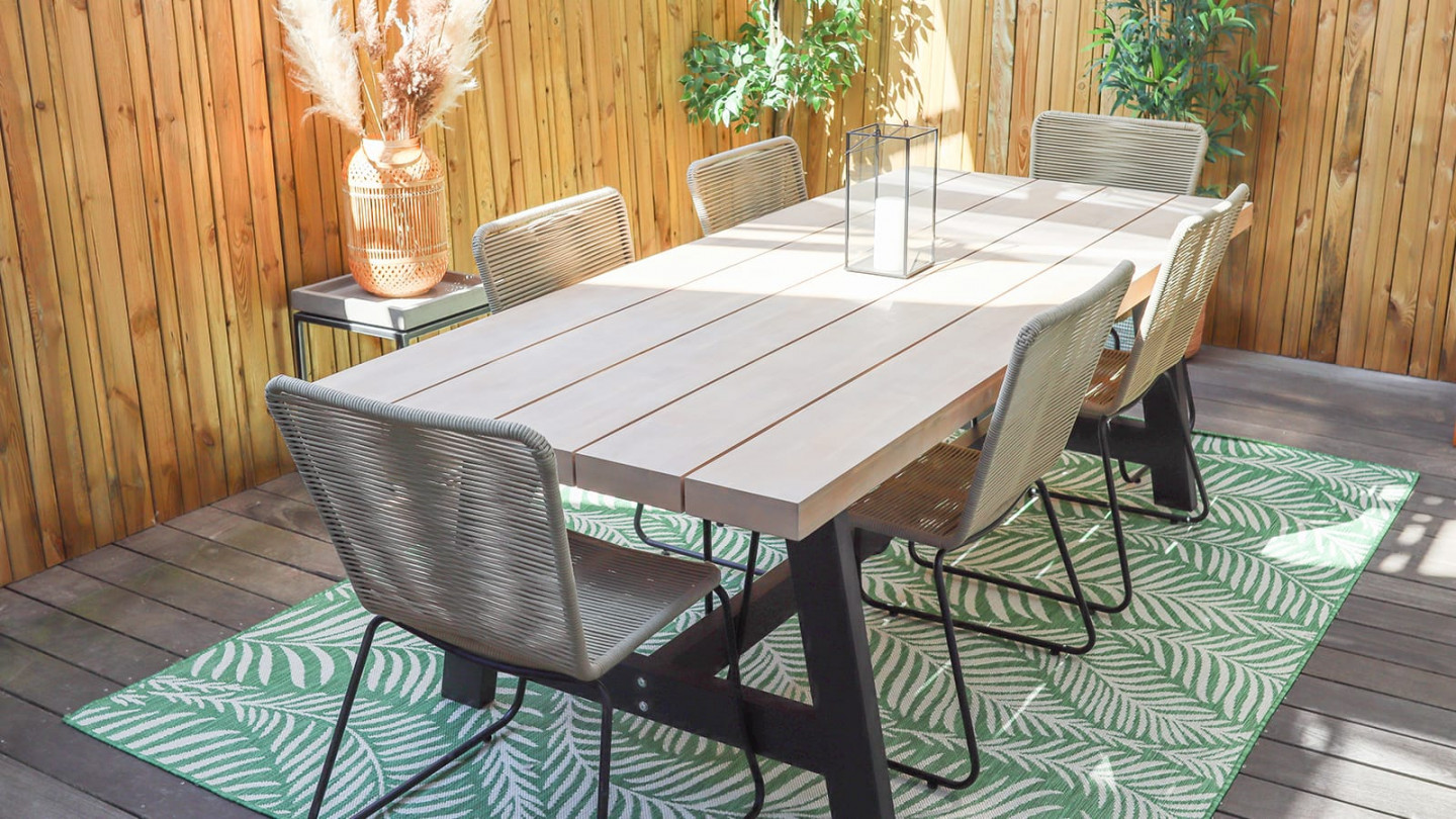 Table de jardin rectangulaire 6/8 places en acier traité et bois d'acacia -  Ubud - Homifab