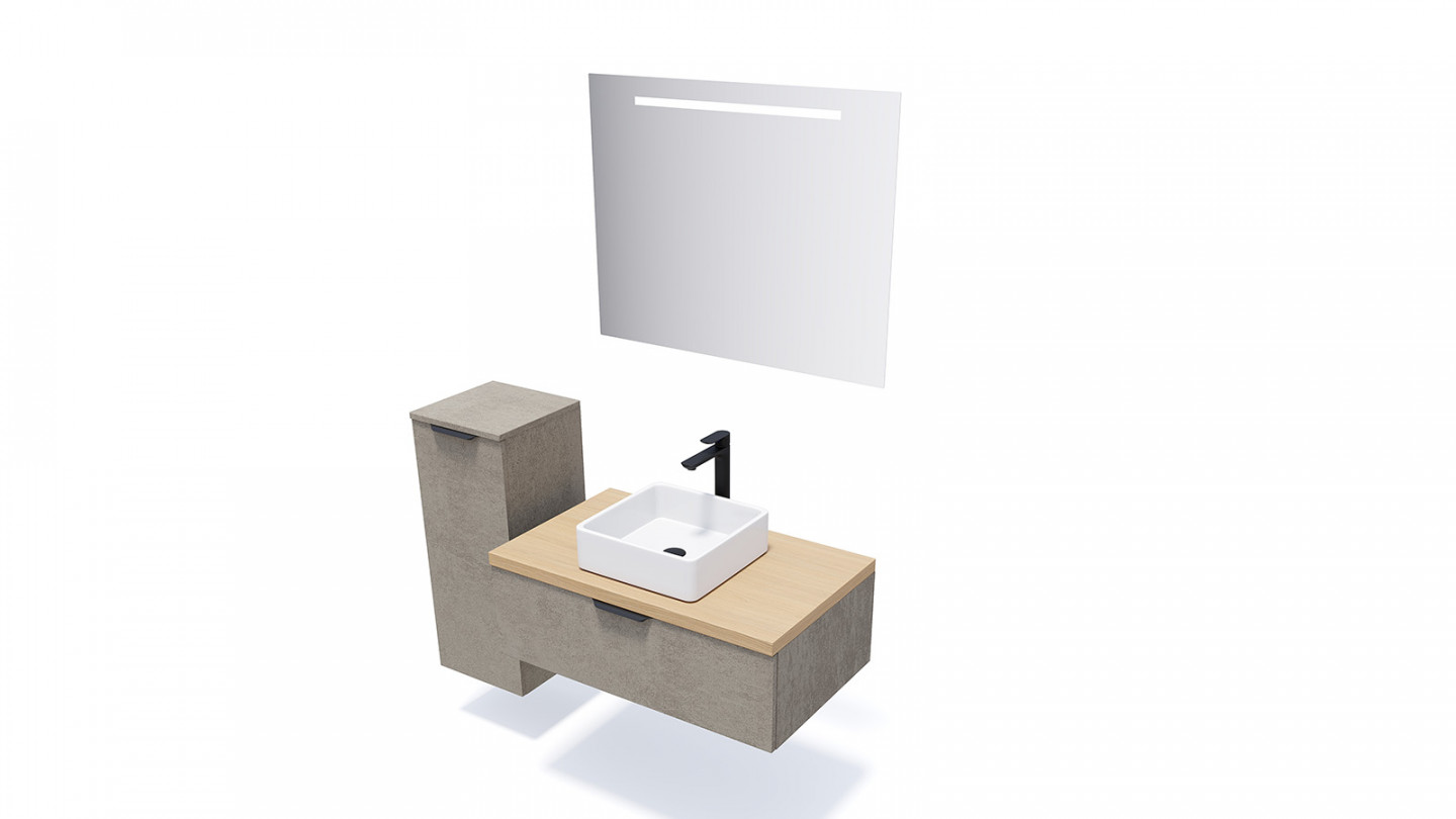 Meuble de salle de bains 90 cm Béton taloché - 1 tiroir - vasque carrée - Loft