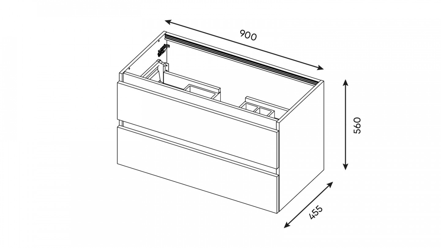 Meuble de salle de bain suspendu vasque intégrée 90cm 2 tiroirs façon Béton + miroir - Rivage