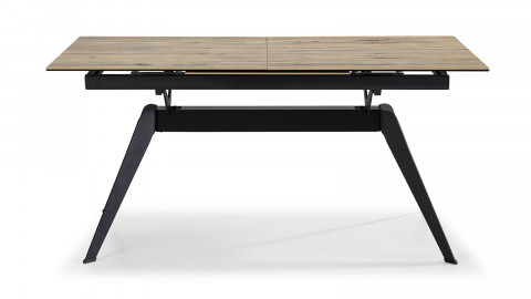 HOMIFAB Table à manger extensible 140/180 cm effet chêne, piètement noir -  Santa