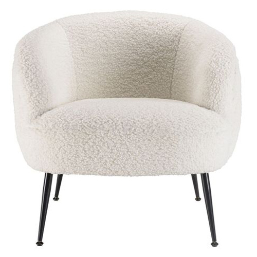 Fauteuil cosy tissu bouclette écru pieds métal noir - Albane