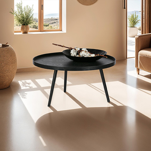 Table basse ronde en bois noir, 34x60x60cm - Collection Mesa