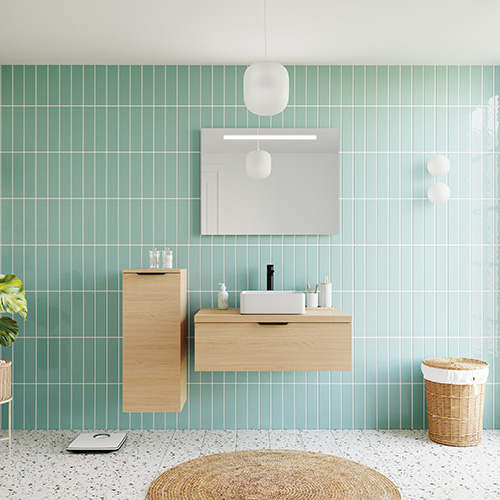 Meuble de salle de bains 90 cm Chêne clair - 1 tiroir - vasque carrée - Loft