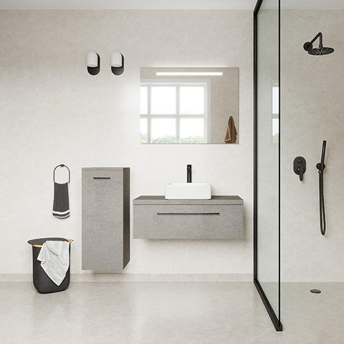 Meuble de salle de bain suspendu vasque à poser 90cm 1 tiroir façon Béton - Osmose