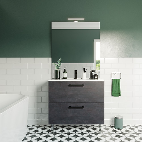 Meuble de salle de bain suspendu avec pieds vasque intégrée 90cm 2 tiroirs Ardoise métallisée - Chango