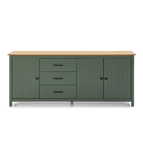 Buffet 3 portes 3 tiroirs en pin massif vert 190 cm - Ida