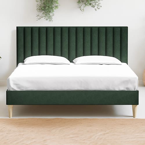 Ensemble lit adulte 140x190 cm en velours vert avec tête de lit matelassée Eliot + Matelas ressorts ensachés Mousse HR