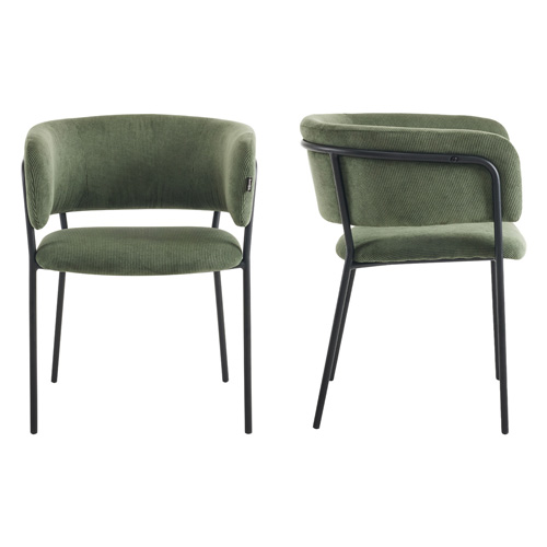 Lot de 2 fauteuils de table en velours côtelé vert - Malone