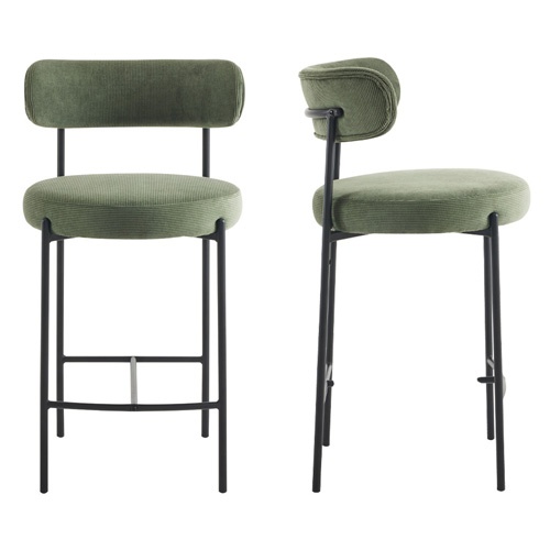 Lot de 2 tabourets de bar en velours côtelé vert - Evora