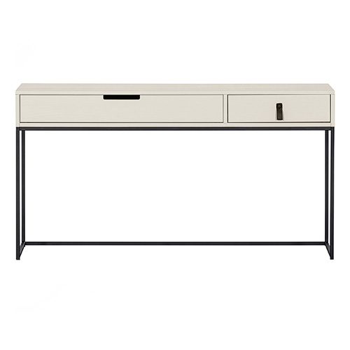 Console / bureau 2 tiroirs en bois laqué gris clair 140 cm - Silas