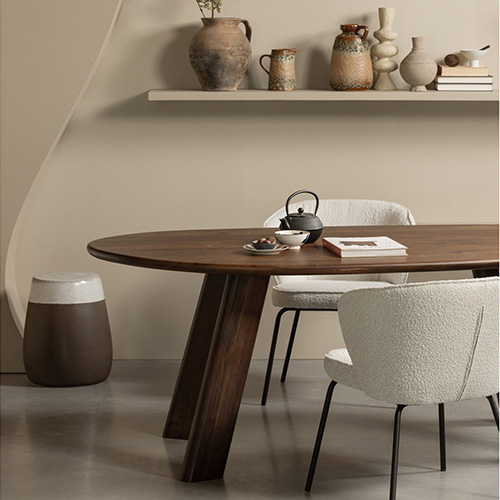 Table d'appoint ronde en céramique marron et blanc 38 cm - Claim