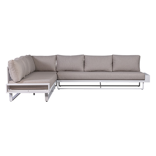 Canapé de jardin d'angle en aluminium blanc et coussins couleur sable 308 cm - Flint