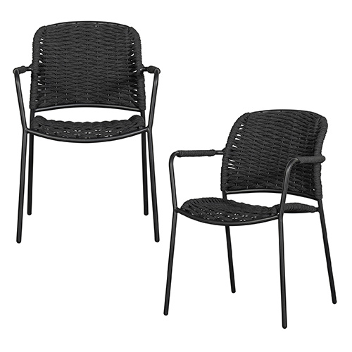 Lot de 2 chaises de jardin avec accoudoirs en corde et aluminium noir - Taku