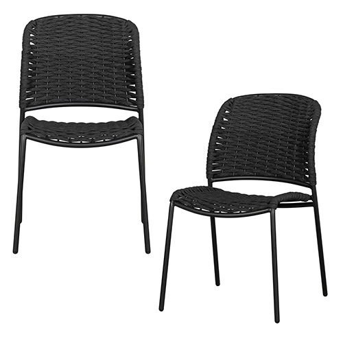 Lot de 2 chaises de jardin sans accoudoirs en corde et aluminium noir - Taku