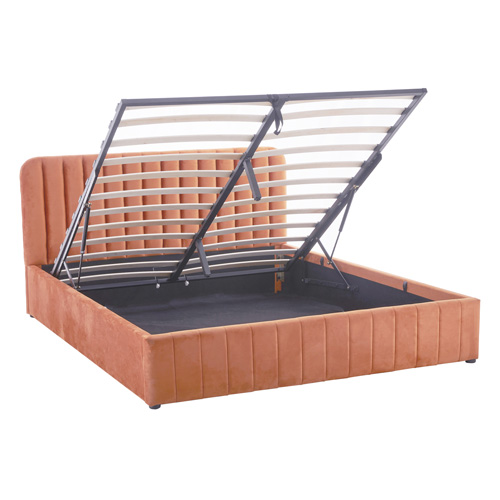 Lit coffre adulte 140x190 cm avec tête de lit capitonnée en velours terracotta - Ava