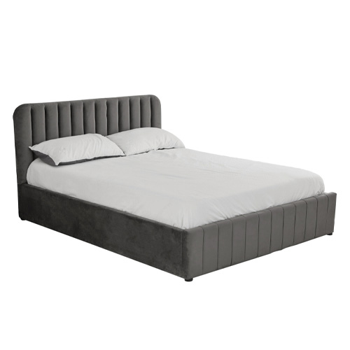 Lit coffre adulte 140x190 cm avec tête de lit capitonnée en velours gris - Ava