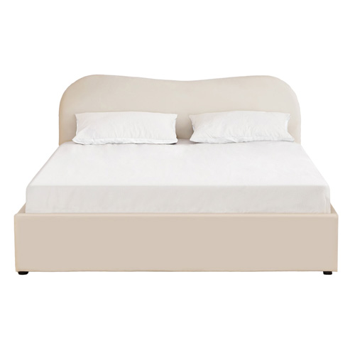 Lit adulte 140x190 cm avec tête le lit matelassée en velours beige - Ninon