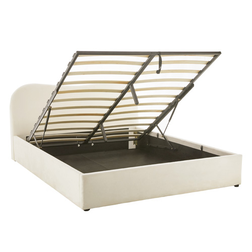 Lit coffre adulte 140x190 cm avec tête le lit matelassée en velours beige - Suzon