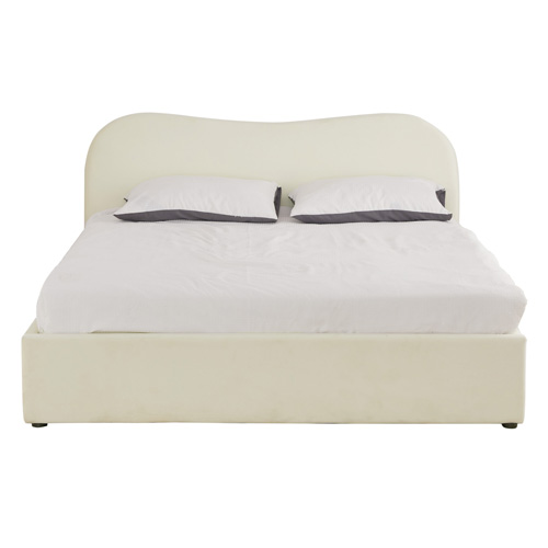 Lit coffre adulte 140x190 cm avec tête le lit matelassée en velours beige - Suzon