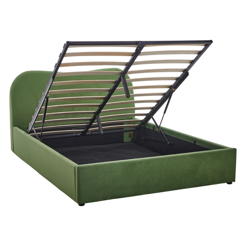 Lit coffre adulte 140x190 cm avec tête le lit matelassée en velours vert clair - Suzon