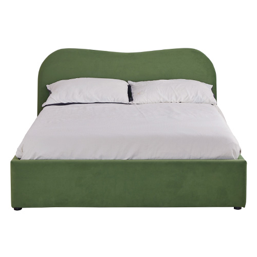 Lit coffre adulte 140x190 cm avec tête le lit matelassée en velours vert clair - Suzon