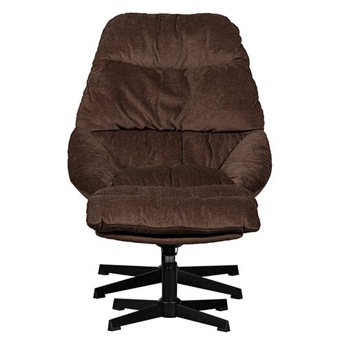 Fauteuil de relaxation avec repose-pied en tissu chenille marron - Yaro