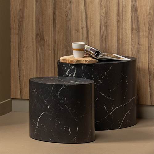 Table d'appoint en revêtement façon marbre noir 40cm - Quint