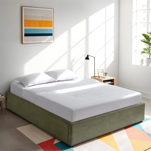 Lit coffre adulte 140x190 cm en velours côtelé vert avec sommier - Handy